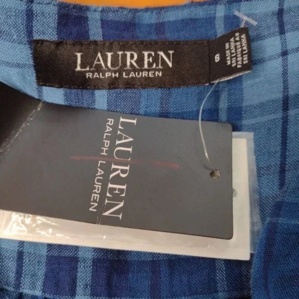 Ralph Lauren Linen Plaid Romper Blue - Picture 3 of 10